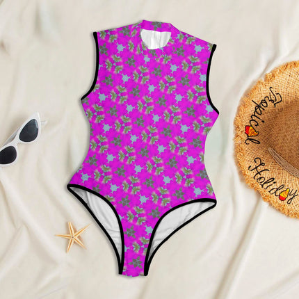 One Piece Back Zip Paddlesuit Fuchsia Floral