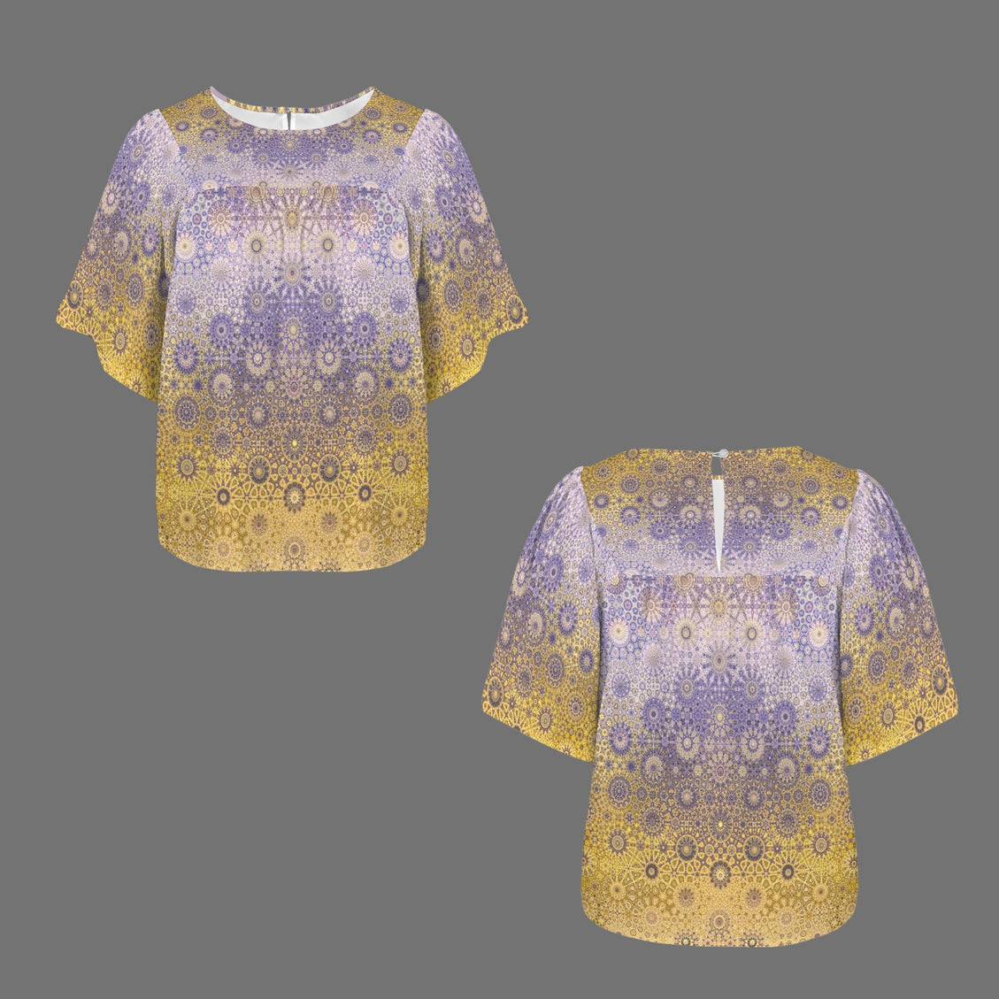 Bell Sleeve Blouse Lavendar and Gold Ombre