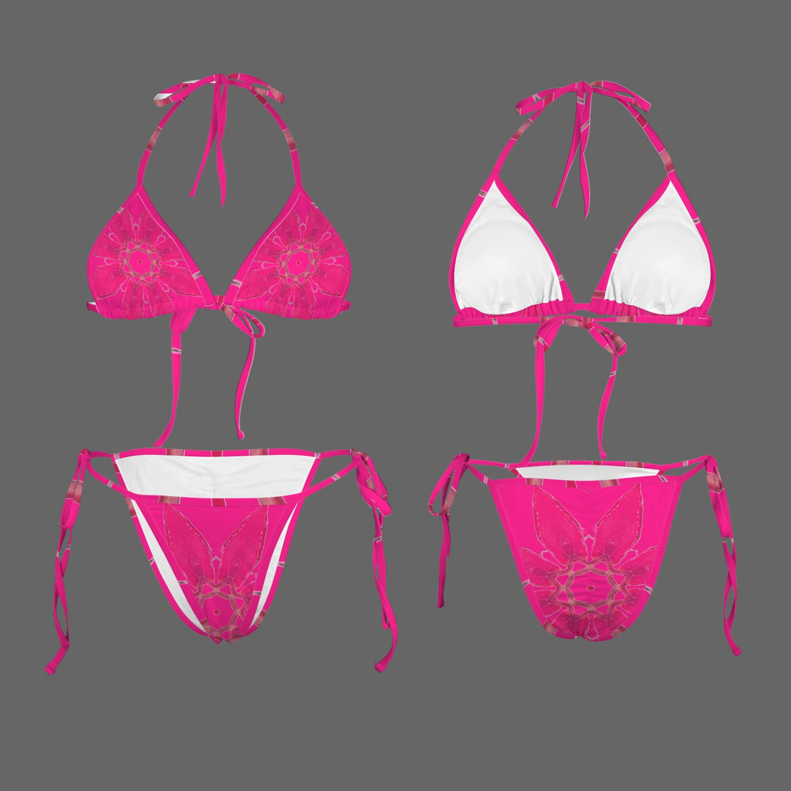 String Bikini Red Leaves Hot Pink