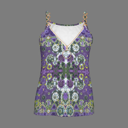 V Neck Chain Cami Foxglove Medallion