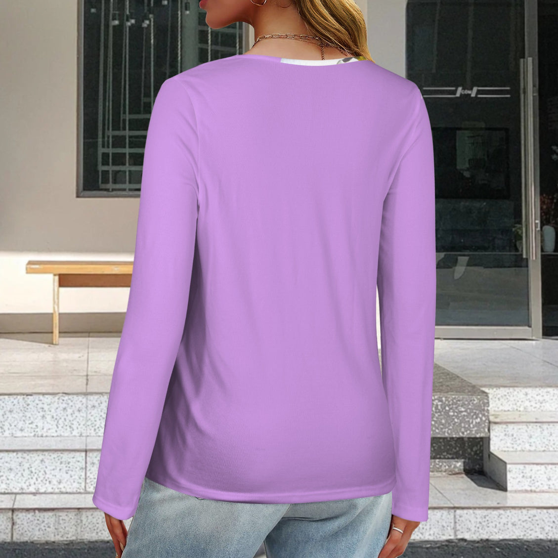 V Neck Long Sleeve Sweater Daisy Lavendar