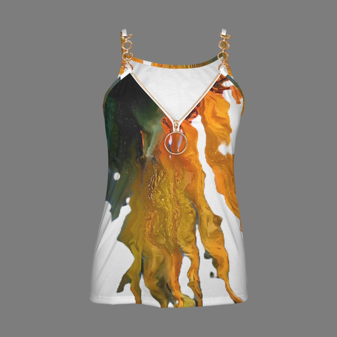 V Neck Chain Cami Midnight Sunflower White