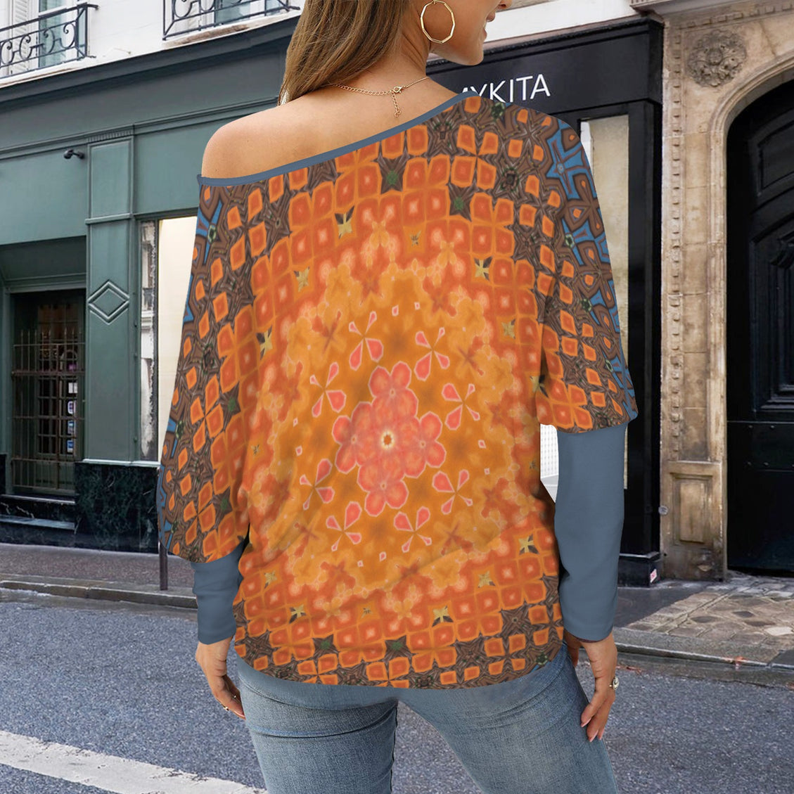 Batwing Long Sleeve Top Orange Lily