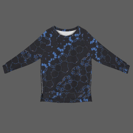 Crew Neck Long Sleeve Side Zip Sweatshirt Blue Black Graphic