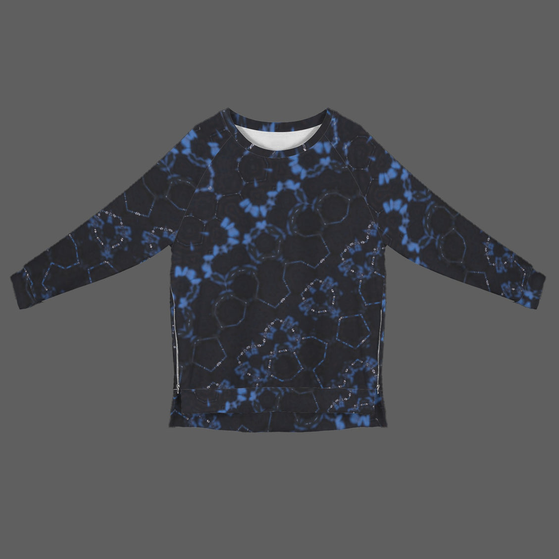 Crew Neck Long Sleeve Side Zip Sweatshirt Blue Black Graphic