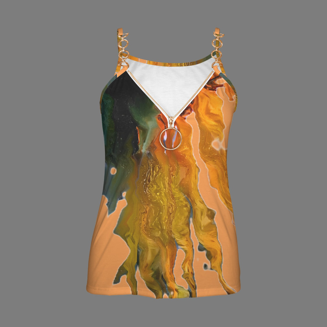 V Neck Chain Cami Midnight Sunflower Tangerine