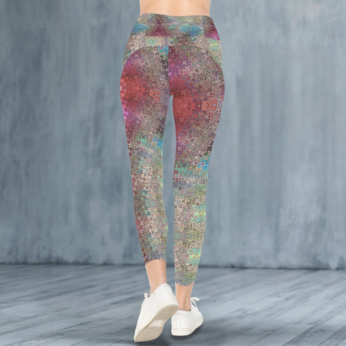 High Waist Pockets Yoga Leggings Peacock Feathers Ombre