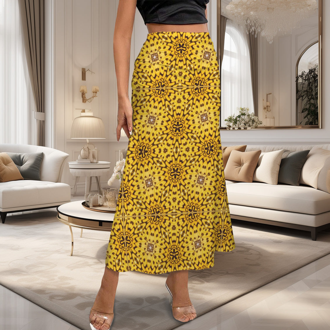 Ruched HIgh Waist Maxi Skirt Butterfly