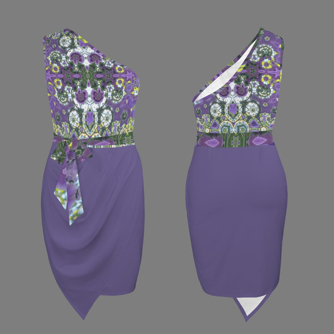 One Shoulder Ruched Dress Purple Foxglove