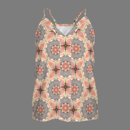 V Neck Cami Apricot Hollyhocks