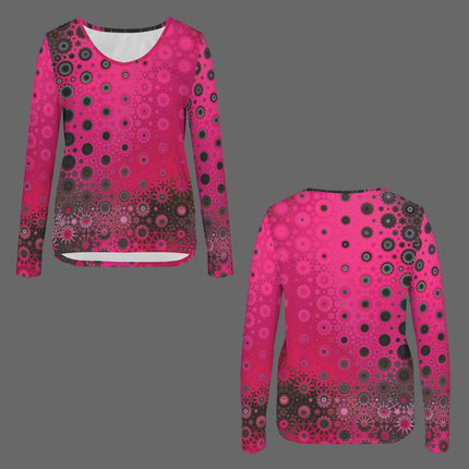 V Neck Long Sleeve Sweater Red Leaves Fuchsia