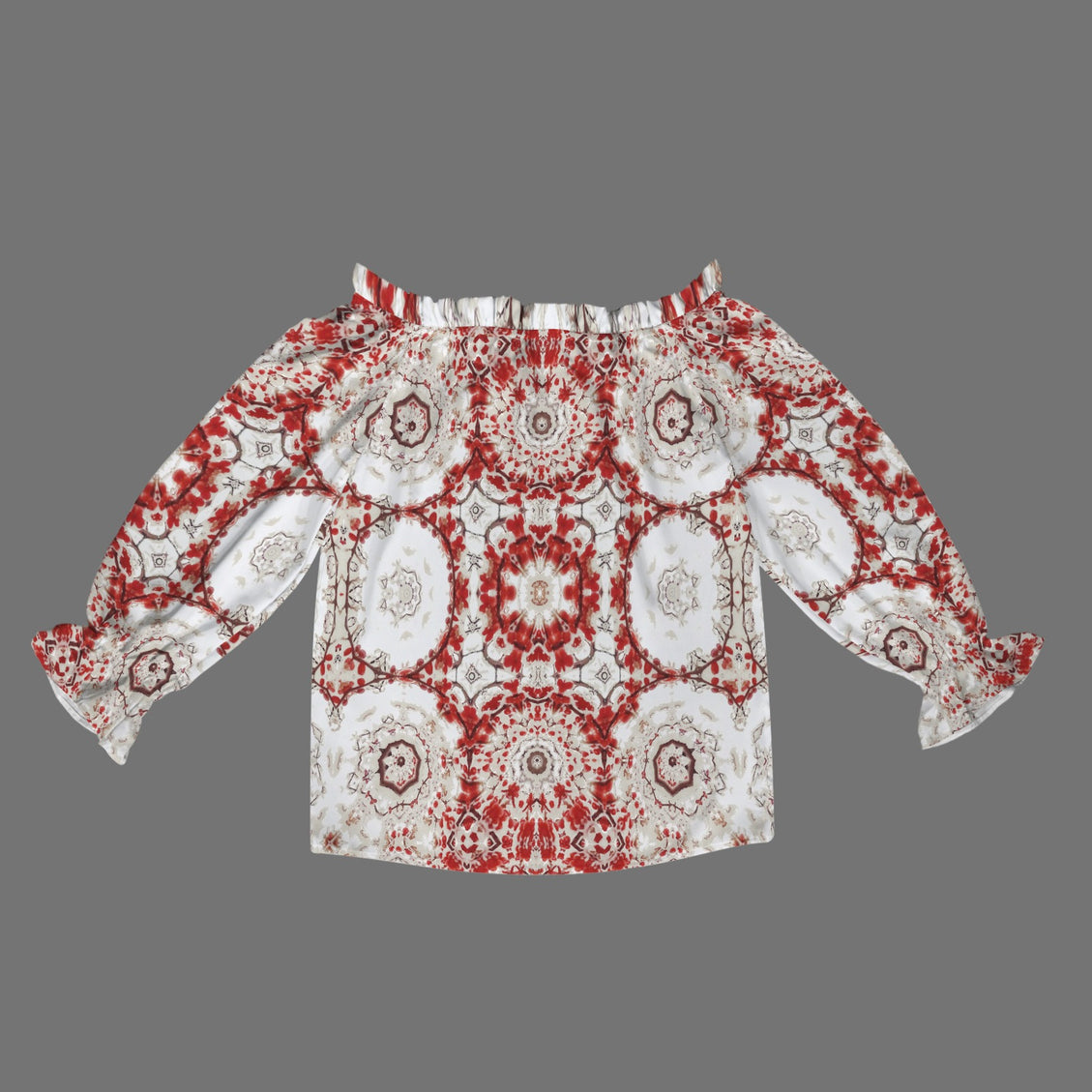 Off Shoulder Lantern Sleeve Blouse Frosty Buffalo Berries