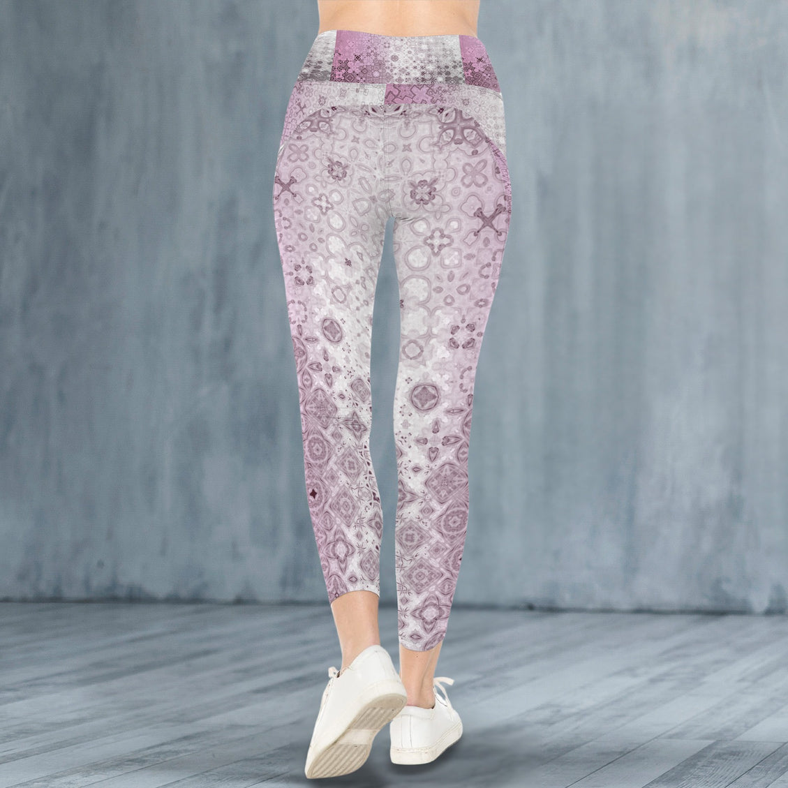 High Waist Pockets Yoga Leggings Pink Glass Ombre