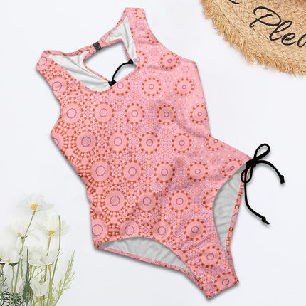 Tie Back Lace Up One Piece Swimsuit Pink Coral