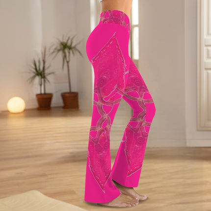 Flare Leggings Red Leaves Hot Pink