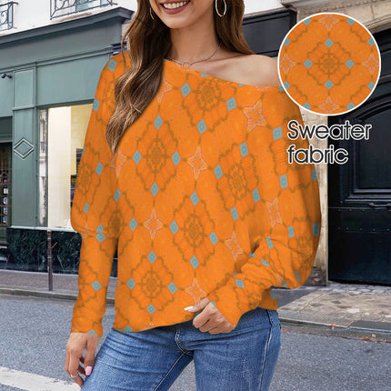 Batwing Long Sleeve Sweater Orange and Blue Butterfly