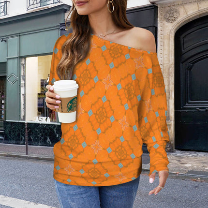 Batwing Long Sleeve Sweater Orange and Blue Butterfly