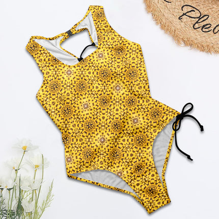 Tie Back Lace Up One Piece Swimsuit Butterfly