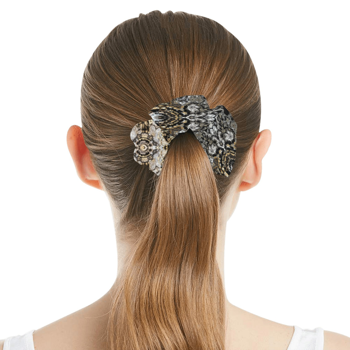 Scrunchie Shimmering Feathers Gray Gold Black