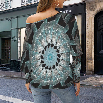 Batwing Long Sleeve Top Blue Glass Medallion