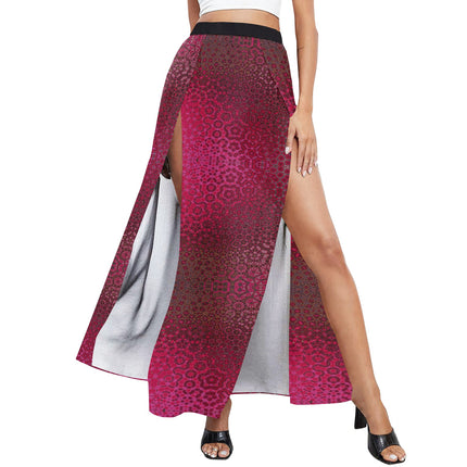 Beach Cover Up Split Skirt Red Leaves Abstract