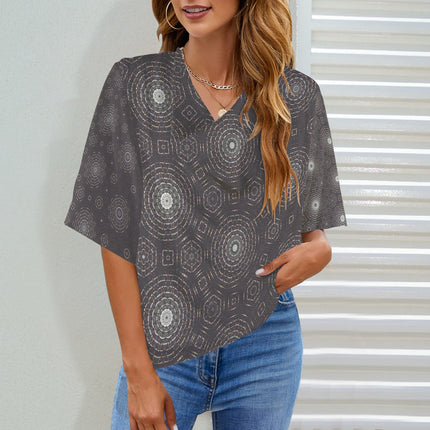 Draped Neck Blouse Gray Tile