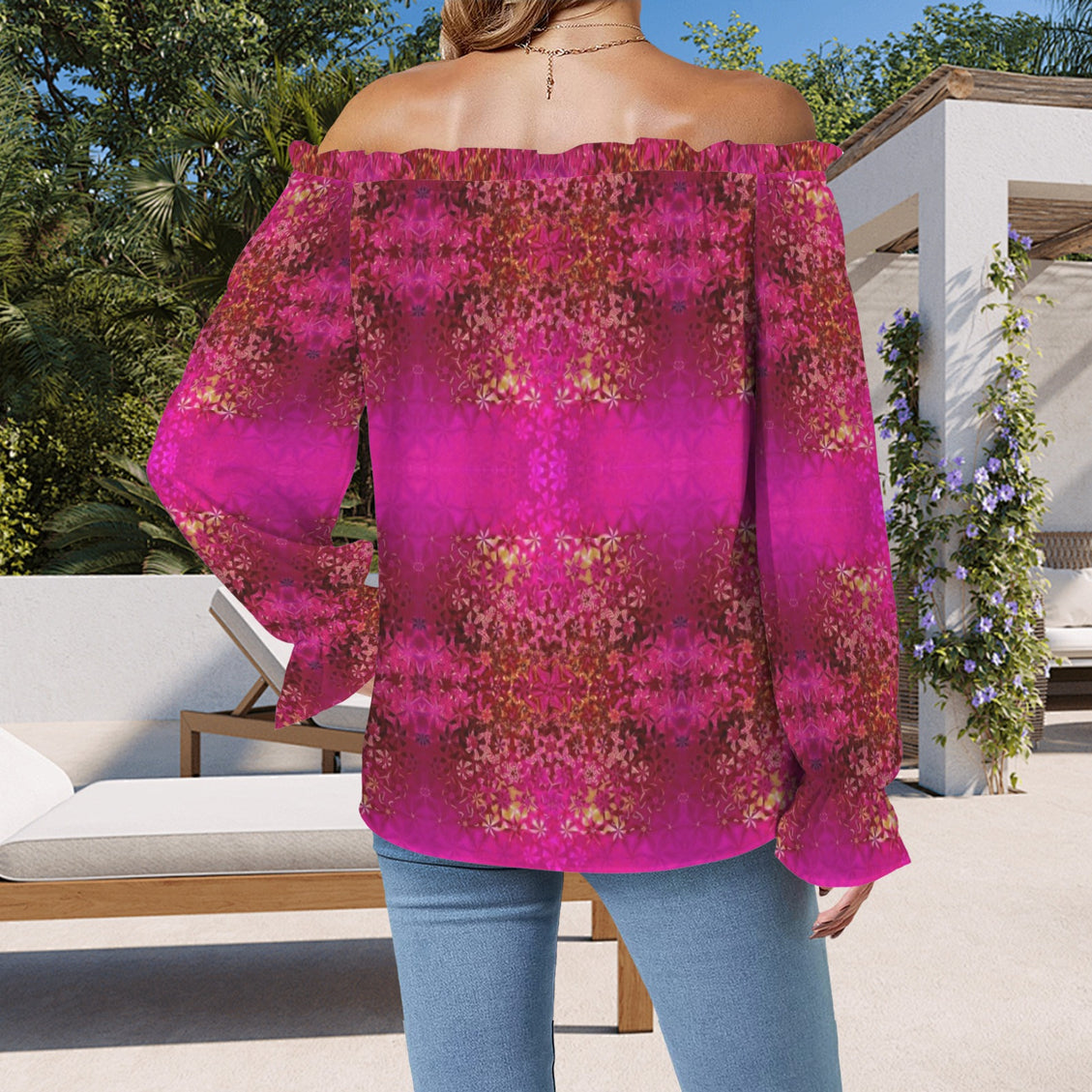 Off Shoulder Lantern Sleeve Blouse Orchids 10/31/2024