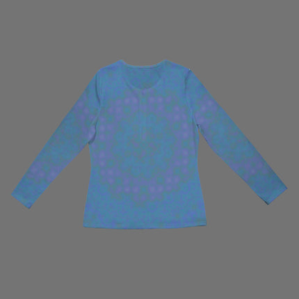 Long Sleeve Zip Front T-Shirt Blue Green Purple Watercolor