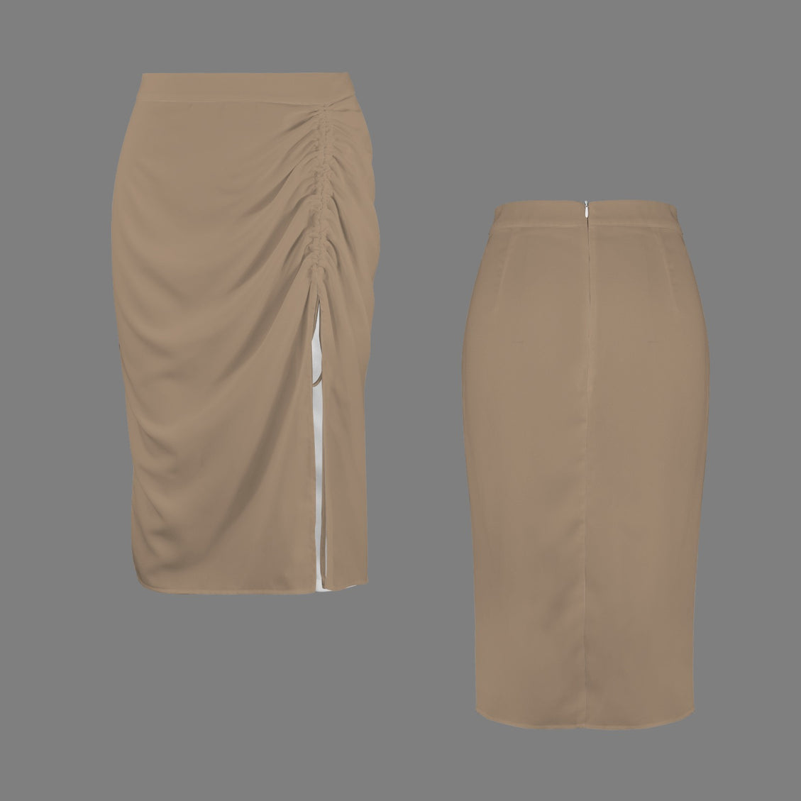 Drawstring Ruched Skirt Taupe