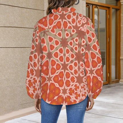 V Neck Long Sleeve Blouse Orange Hollyhock