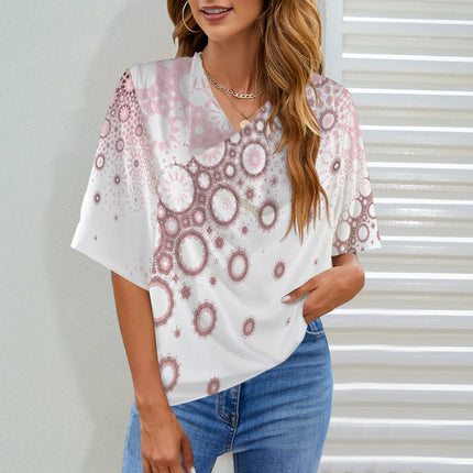 Draped Neck Blouse Burgundy Pink Sunflower Graphic