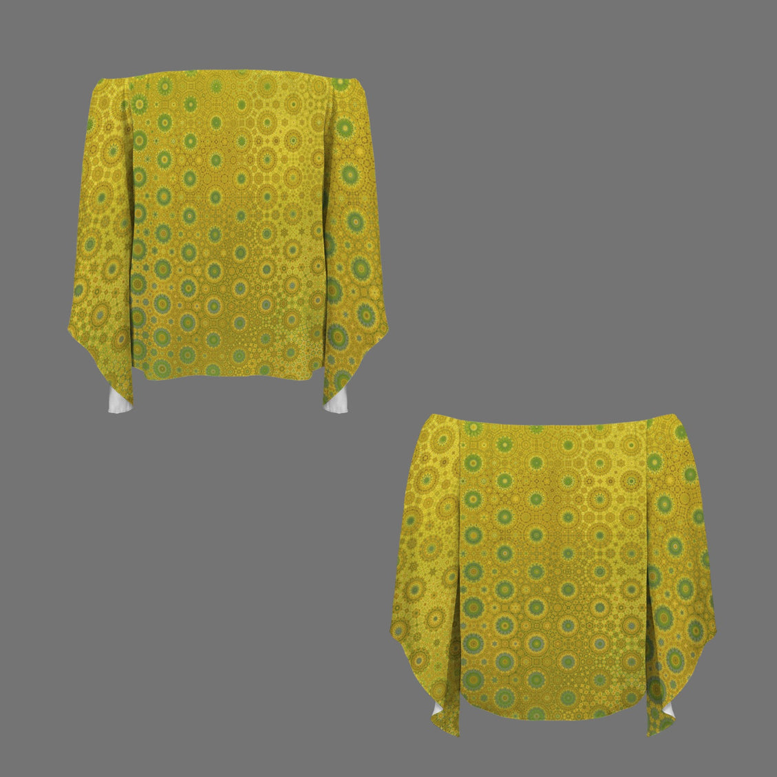 Trumpet Sleeve Off Shoulder Blouse Green & Gold