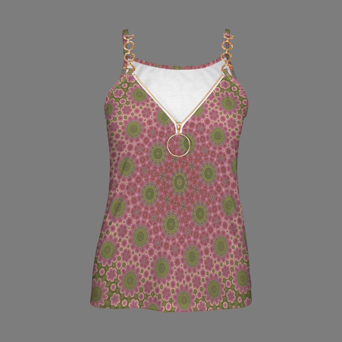 V Neck Chain Cami Cactus Medallion