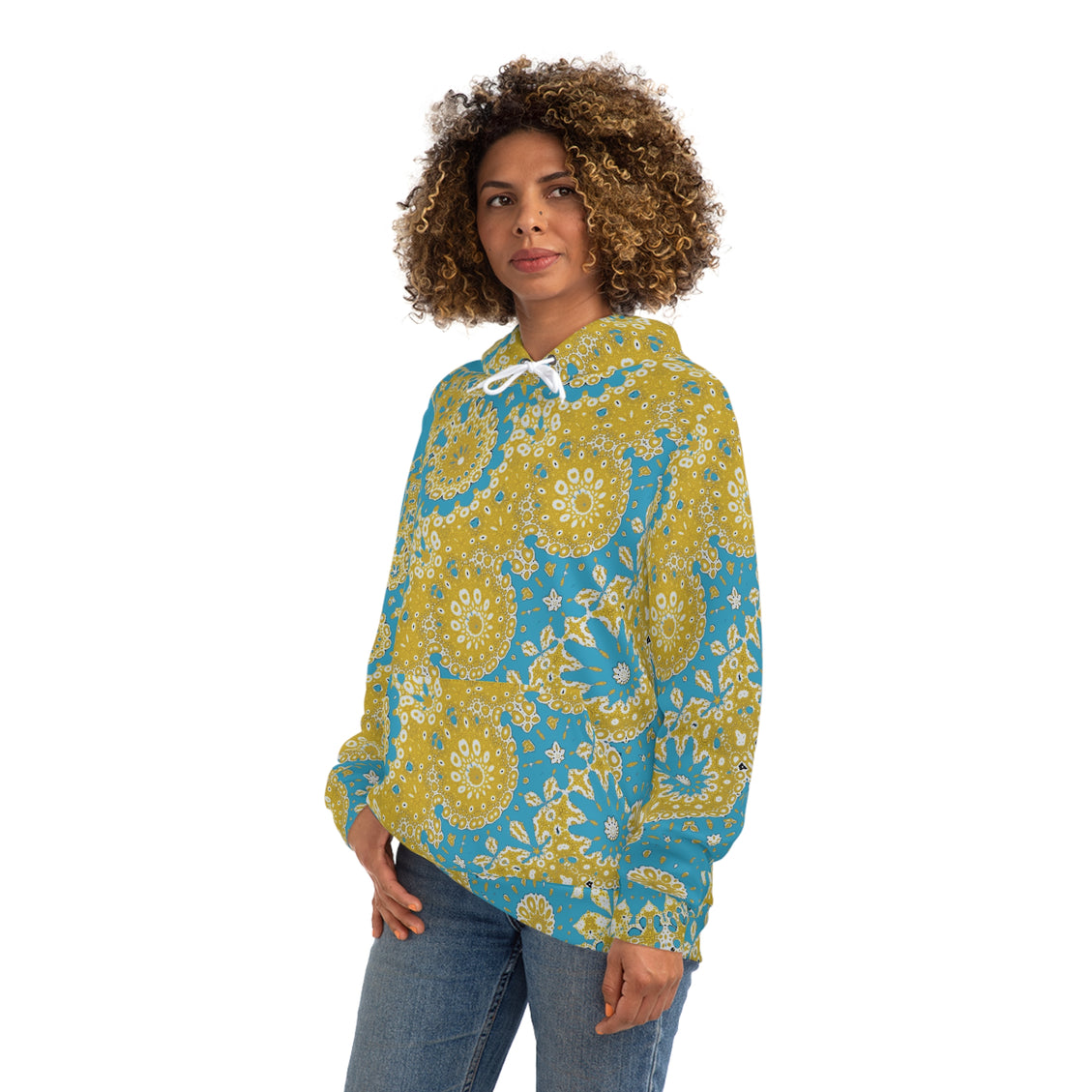 Fashion Hoodie (AOP) Sunflower Geometric Turquoise