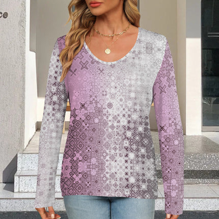 V Neck Long Sleeve Sweater Pink Glass Ombre