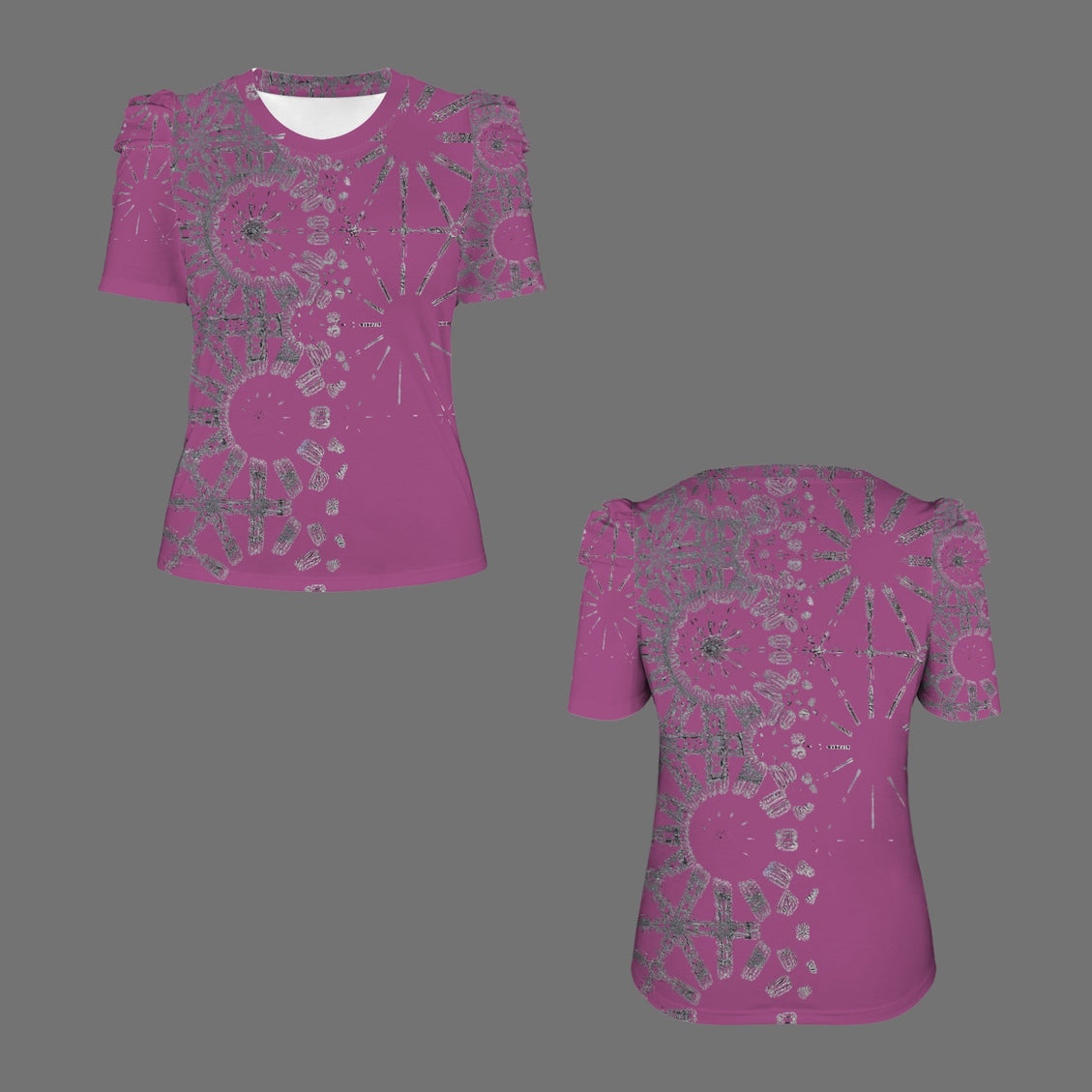 Puff Sleeve T-Shirt Cranberry and Silver Metallic Graphic