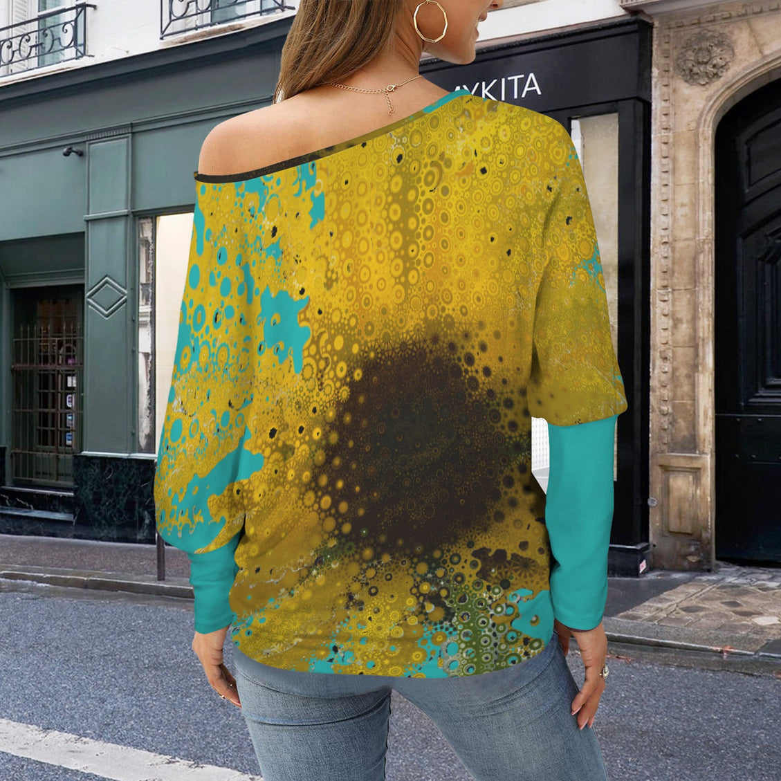 Batwing Long Sleeve Top Sunflower Turquoise