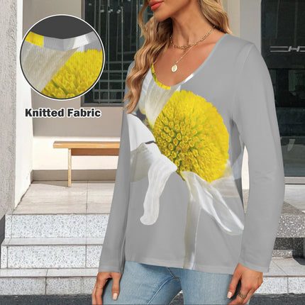 V Neck Long Sleeve Sweater Daisy Gray