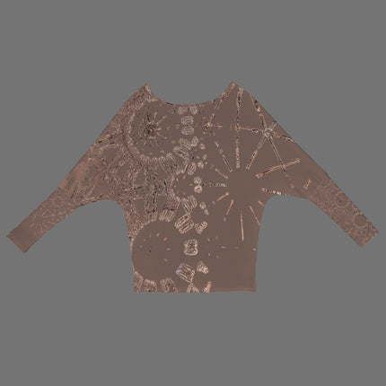 Batwing Long Sleeve Top Coffee and Copper Graphic