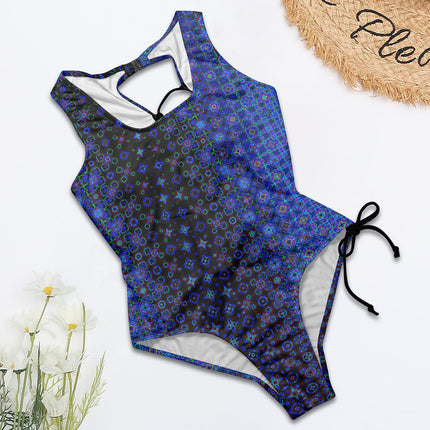 Tie Back One Piece Swimsuit Blue Lights