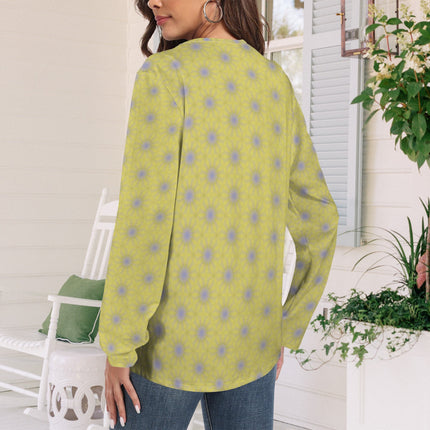 Long Sleeve Round Neck T Shirt Yellow and Purple Flowers