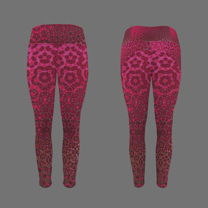 High Waist Pockets Yoga Leggings Red Leaves Abstract