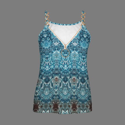 V Neck Chain Cami Blue Glass