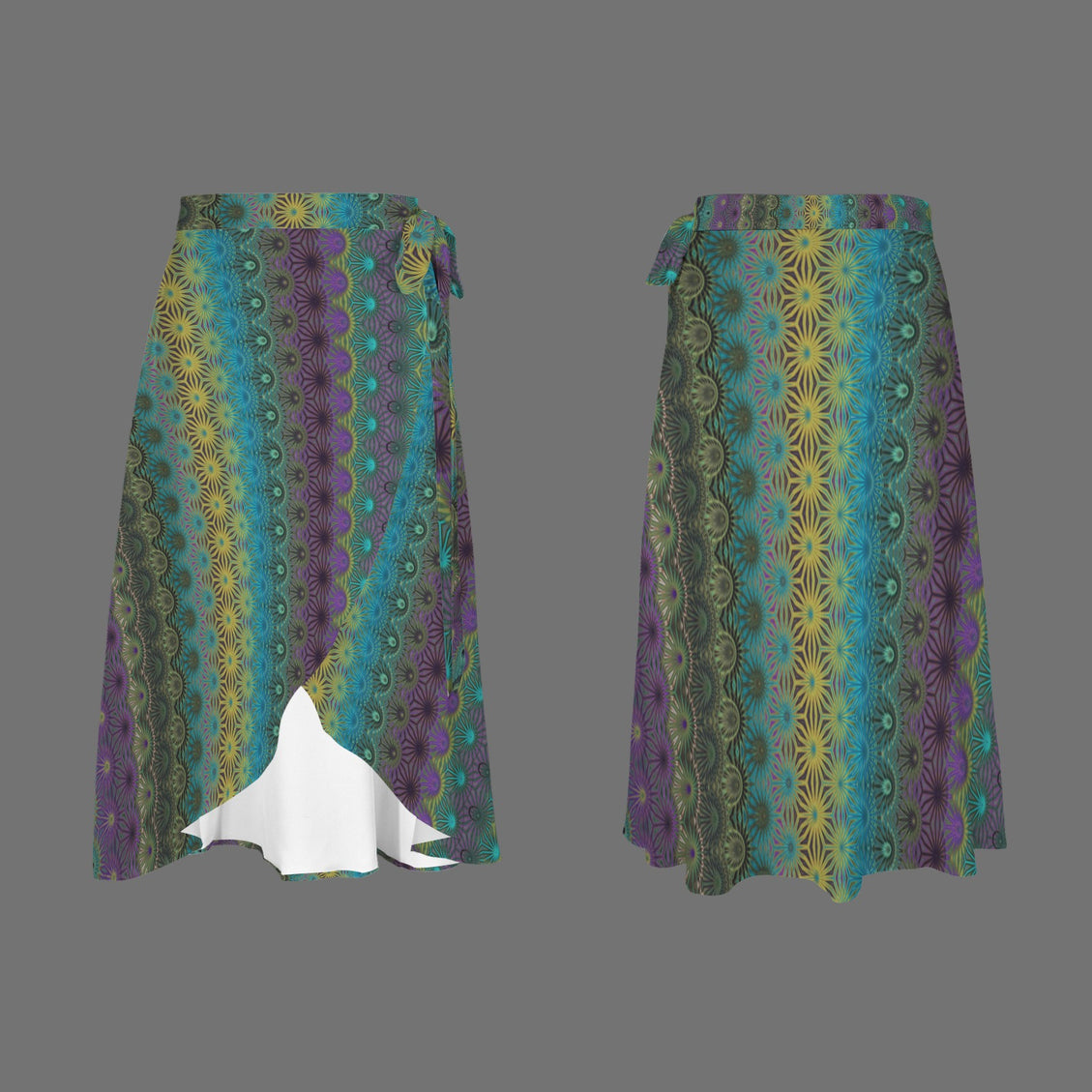 Tie Waist Wrap Skirt Peacock Feathers