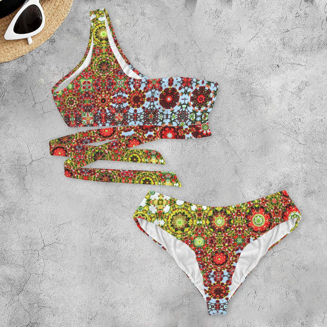 One Shoulder Asymmetrical Bikini Buffalo Berries Multi