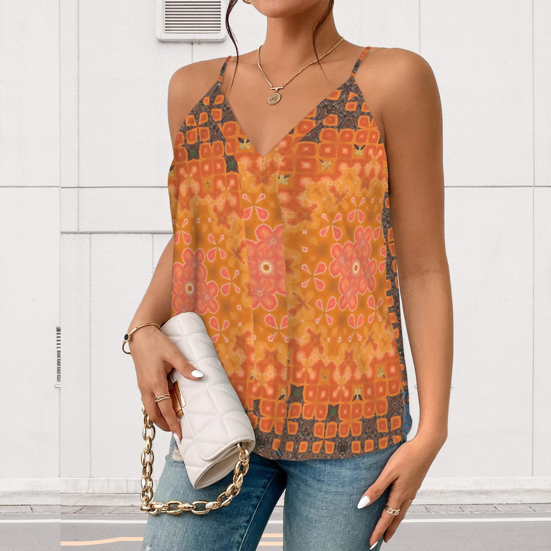 V Neck Cami Orange Lily