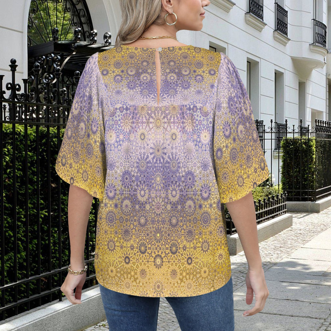 Bell Sleeve Blouse Lavendar and Gold Ombre