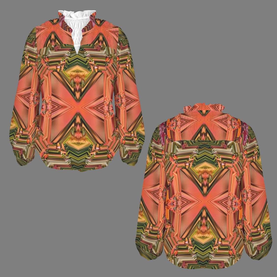 V Neck Long Sleeve Blouse Fall Leaves Spearfish Canyon Geometric