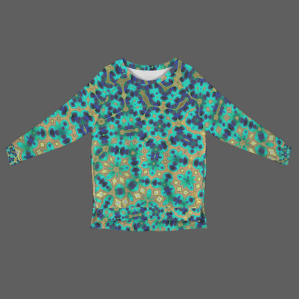 Crew Neck Long Sleeve Side Zip Sweatshirt Peacock Feather Abstract