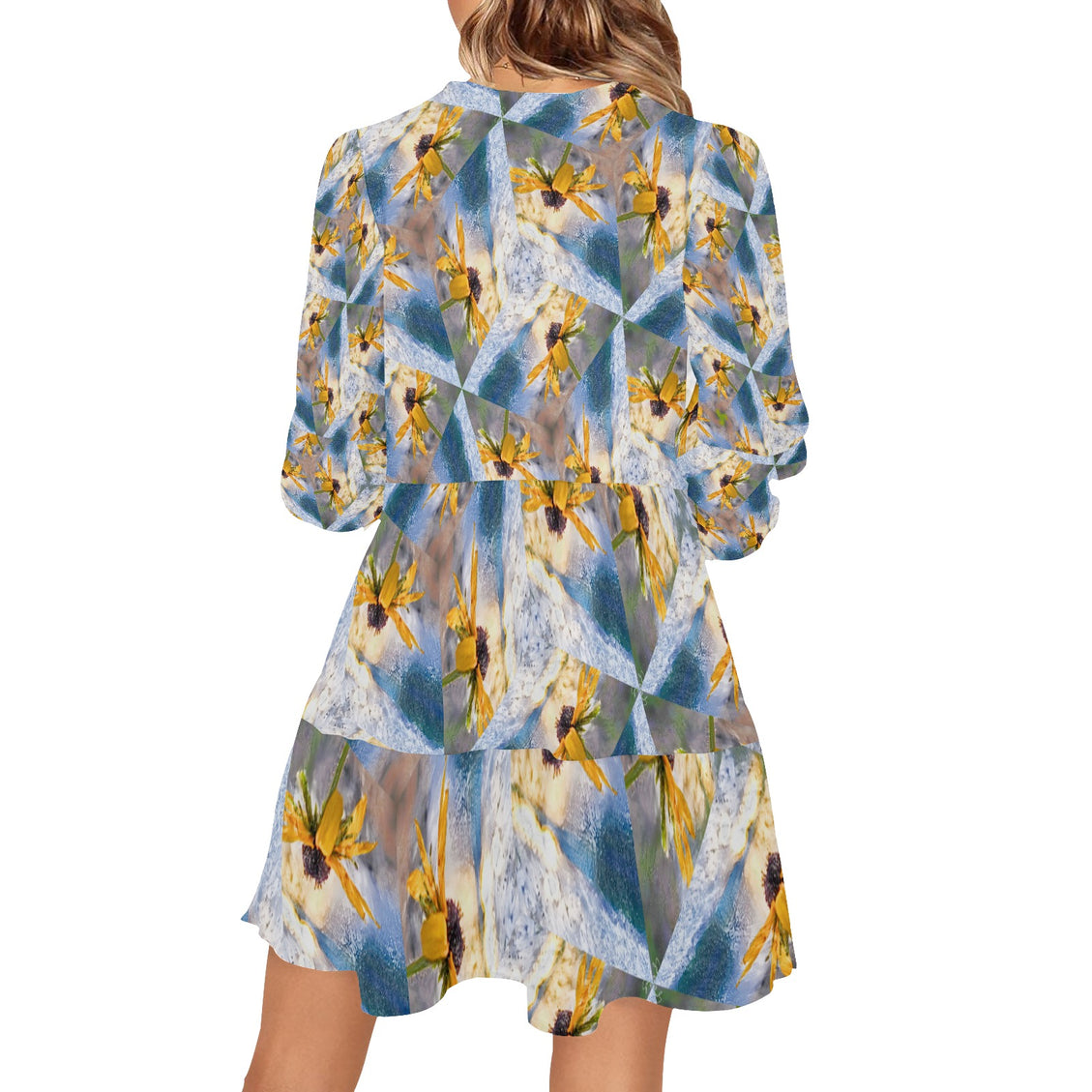 V Neck Flowy Dress Sunflower Lakeside Sunset